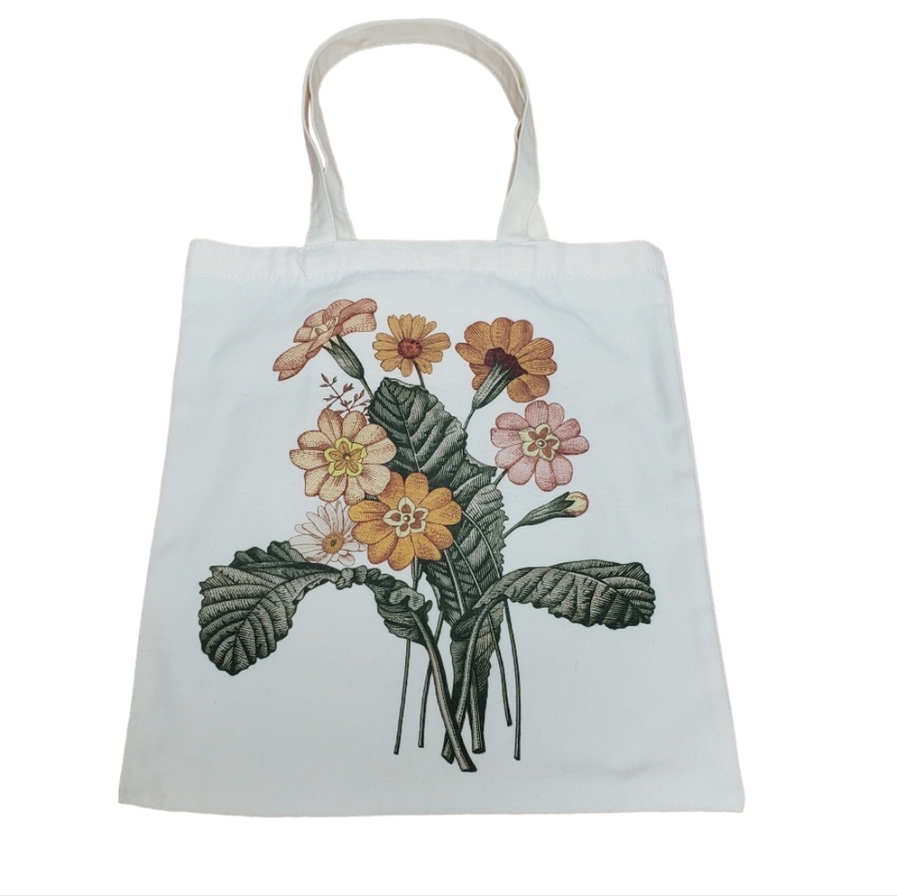 Canvas Beige Bag Wild Flowers Image Groceries Miscellaneous Items